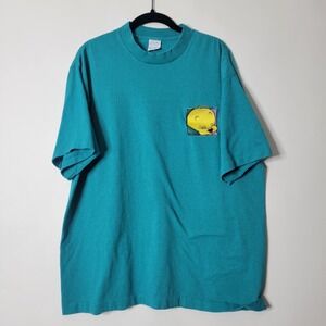 Six Flags Theme Parks Men Size XL Blue Stripe Tweety VTG T Shirt Made in the USA